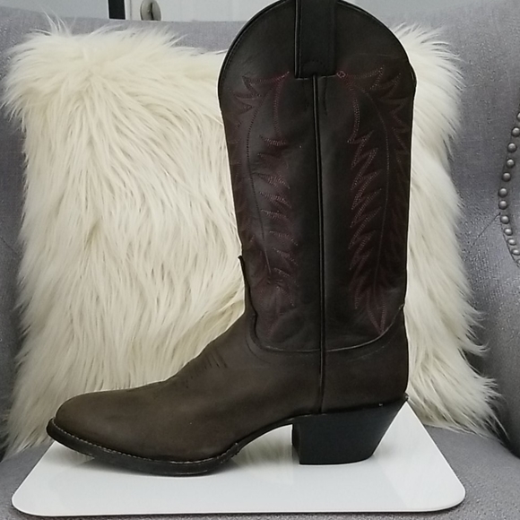 Leather Western Cowboy Boots Gray by Justin - Picture 3 of 9